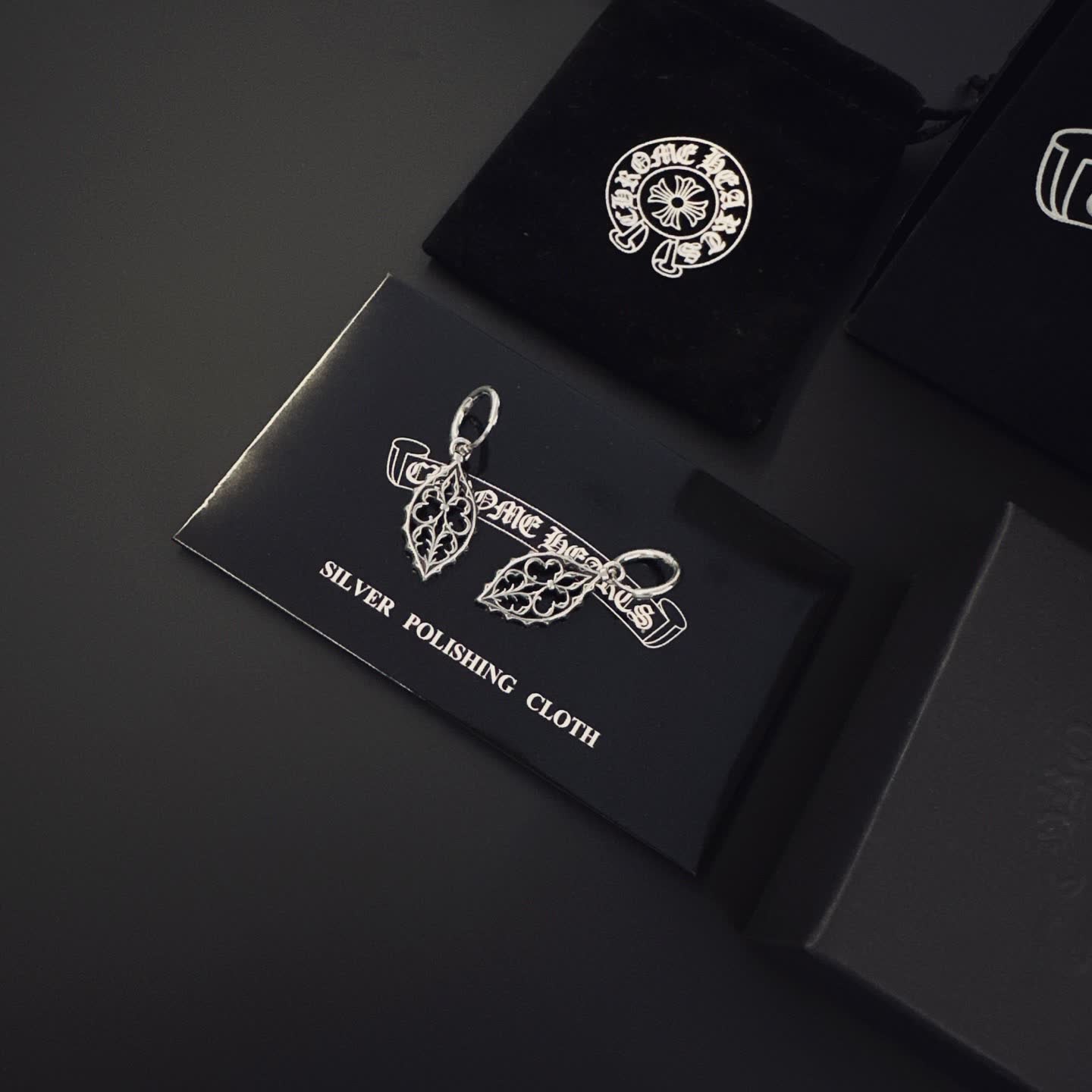 Chrome Hearts Silver Filigree Leaf Earrings